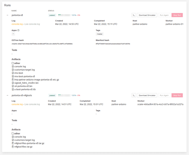 Foundries.io target runs section