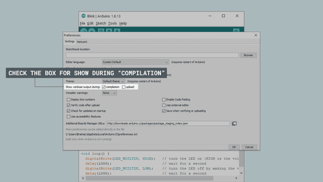 Arduino IDE preference window